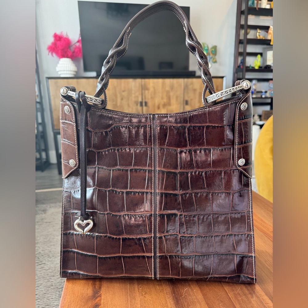 Brighton Brown Leather Croc Bucket Bag - Picture 2 of 16
